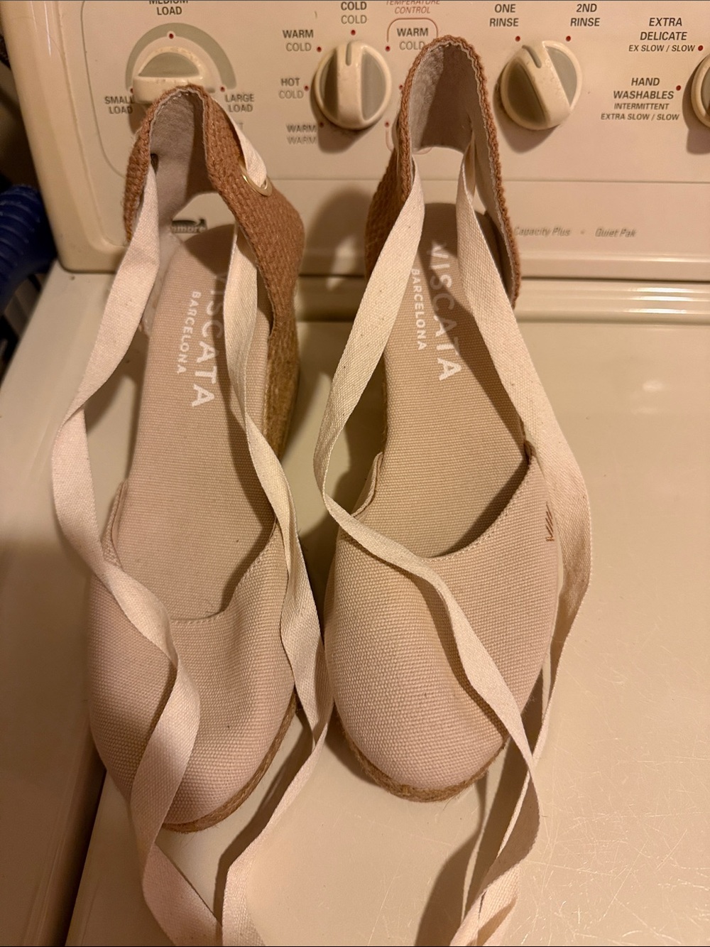 Barcelona Cream Canvas Espadrille Wedges with Ankle Ties